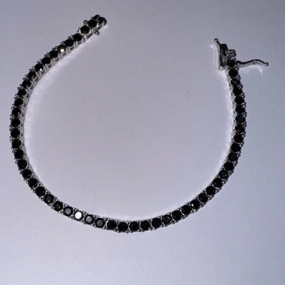 18k Gold Vermeil Black Diamond Tennis Bracelet, VVS GRA Certified Free Appraisal